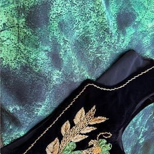 Embroidered Black Velvet Top with Green and Gold Accents